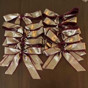 Maroon and Gold Chiffon Holiday Christmas Bow Ornament Set